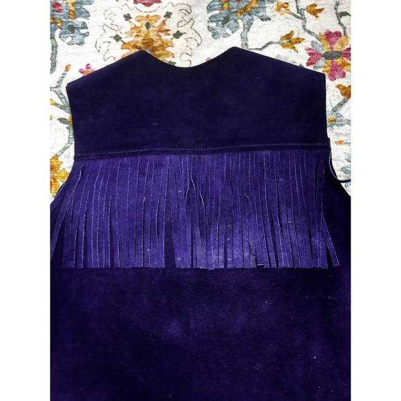 Vintage Purple Suede Fringe Vest Women Small  Western Boho Rodeo - Picture 10 of 11